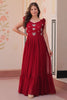 Impressive Red Beads Work Organza Festive Wear Gown