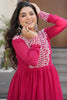 Outstanding Purple Thread Embroidered Georgette Festival Wear Gown