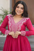 Outstanding Purple Thread Embroidered Georgette Festival Wear Gown