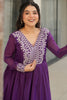 Outstanding Purple Thread Embroidered Georgette Festival Wear Gown