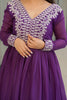 Outstanding Purple Thread Embroidered Georgette Festival Wear Gown