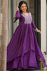 Outstanding Purple Thread Embroidered Georgette Festival Wear Gown