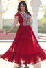 Fabulous Maroon Beads Work Georgette Festival Wear Gown