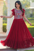 Fabulous Maroon Beads Work Georgette Festival Wear Gown
