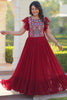 Fabulous Maroon Beads Work Georgette Festival Wear Gown