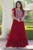 Fabulous Maroon Beads Work Georgette Festival Wear Gown