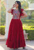Fabulous Maroon Beads Work Georgette Festival Wear Gown