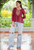 Attractive Maroon Gamthi Work Georgette Navratri Special Peplum Top