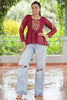 Attractive Maroon Gamthi Work Georgette Navratri Special Peplum Top
