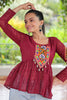 Attractive Maroon Gamthi Work Georgette Navratri Special Peplum Top