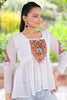 Alluring White Patch Work Georgette Navratri Wear Peplum Top