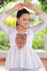 Alluring White Patch Work Georgette Navratri Wear Peplum Top