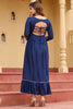 Regal Navy Blue Kutchi Work Rayon Navratri Special Nayra Cut Kurti