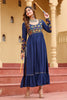 Regal Navy Blue Kutchi Work Rayon Navratri Special Nayra Cut Kurti
