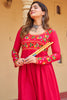 Captivating Pink Rayon Gamthi Work Navratri Wear Nayra Cut Kurti