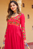 Captivating Pink Rayon Gamthi Work Navratri Wear Nayra Cut Kurti