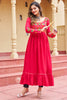 Captivating Pink Rayon Gamthi Work Navratri Wear Nayra Cut Kurti