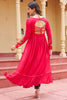 Captivating Pink Rayon Gamthi Work Navratri Wear Nayra Cut Kurti