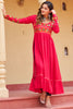 Captivating Pink Rayon Gamthi Work Navratri Wear Nayra Cut Kurti