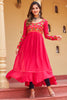 Captivating Pink Rayon Gamthi Work Navratri Wear Nayra Cut Kurti