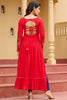 Outstanding Red Kutchi Work Rayon Festival Wear Nayra Cut Kurti