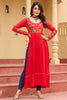 Outstanding Red Kutchi Work Rayon Festival Wear Nayra Cut Kurti