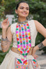 Sweet Off White Gamthi Work Cotton Navratri Wear Crop Top Lehenga