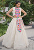 Sweet Off White Gamthi Work Cotton Navratri Wear Crop Top Lehenga