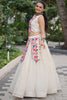 Sweet Off White Gamthi Work Cotton Navratri Wear Crop Top Lehenga