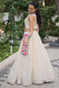 Sweet Off White Gamthi Work Cotton Navratri Wear Crop Top Lehenga
