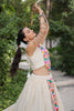 Sweet Off White Gamthi Work Cotton Navratri Wear Crop Top Lehenga