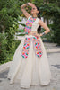 Sweet Off White Gamthi Work Cotton Navratri Wear Crop Top Lehenga