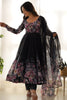 Adorable Black Floral Printed Organza Anarkali Suit With Dupatta