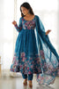 Charming Blue Floral Printed Organza Festival Wear Anarkali Suit