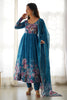 Charming Blue Floral Printed Organza Festival Wear Anarkali Suit