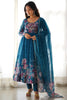 Charming Blue Floral Printed Organza Festival Wear Anarkali Suit