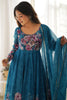 Charming Blue Floral Printed Organza Festival Wear Anarkali Suit