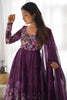 Attractive Purple Floral Printed Organza Traditional Anarkali Suit 