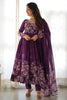 Attractive Purple Floral Printed Organza Traditional Anarkali Suit 