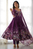 Attractive Purple Floral Printed Organza Traditional Anarkali Suit 