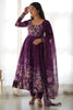 Attractive Purple Floral Printed Organza Traditional Anarkali Suit 