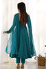 Glamorous Teal Blue Laheriya Printed Georgette Event Wear Anarkali Suit