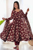 Attractive Maroon Floral Printed Georgette Event Wear Anarkali Gown