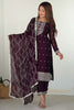 Awesome Purple Thread Work Silk Wedding Wear Pant Suit With Dupatta