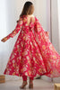 Surprising Pink Floral Printed Organza Festive Wear Anarkali Suit
