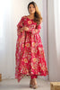 Surprising Pink Floral Printed Organza Festive Wear Anarkali Suit