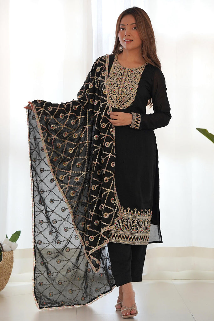 Alluring Black Sequins Eid Special Pant Suit With Heavy Dupatta