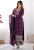 Unique Purple Sequins Chinon Silk Event Wear Palazzo Suit With Dupatta