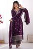 Unique Purple Sequins Chinon Silk Event Wear Palazzo Suit With Dupatta
