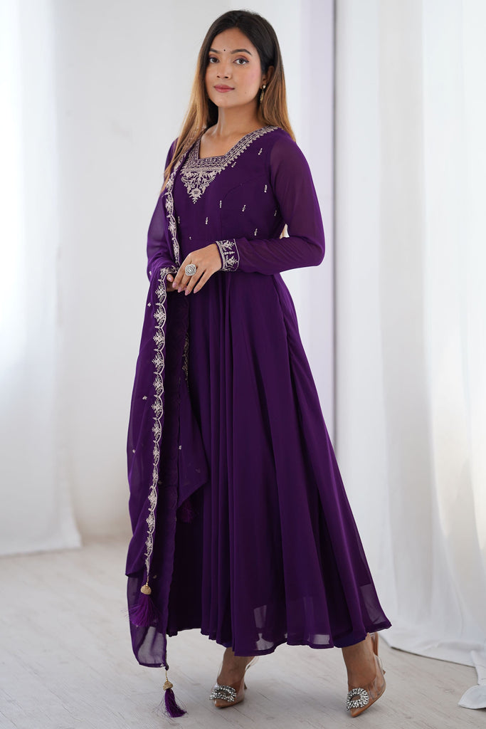 Ravishing Purple Embroidered Function Wear Anarkali Suit With Dupatta